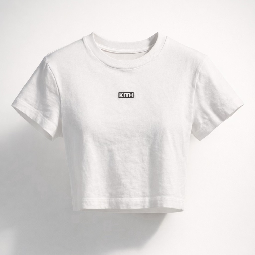 Kith White Cropped Tee with Black/White Logo, cotton, XS, EUC
